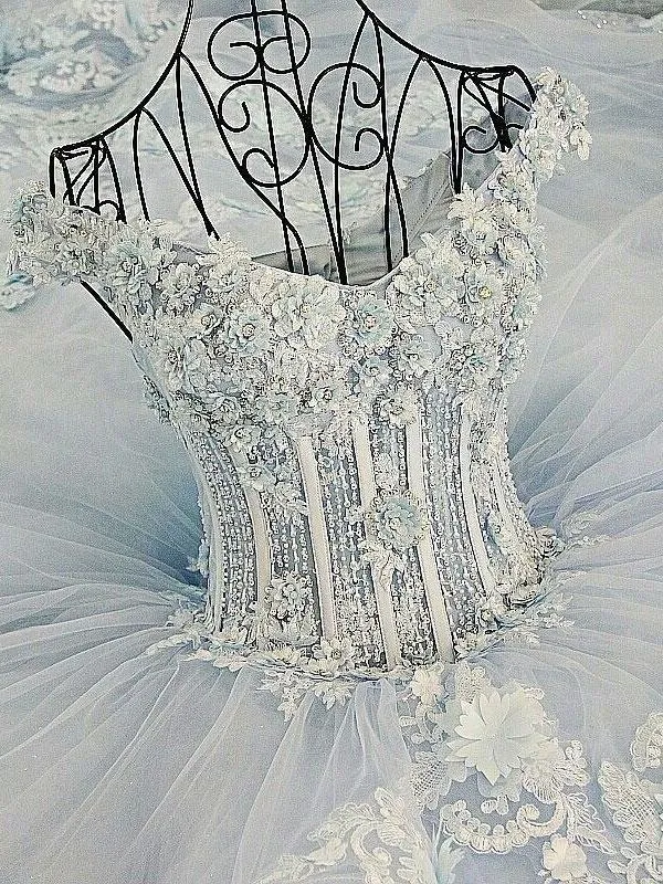 A-line Off-Shoulder Cathedral Train Tulle Appliqued Long Elegant Wedding Dresses 2818