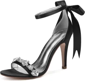 ADMLZQQ Women Rhinestone Elegant Stiletto Bridal Sandals for Wedding Pointed Toe Dressy Strappy Party Evening Heels