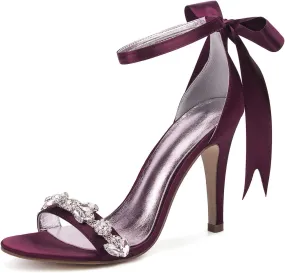 ADMLZQQ Women Rhinestone Elegant Stiletto Bridal Sandals for Wedding Pointed Toe Dressy Strappy Party Evening Heels