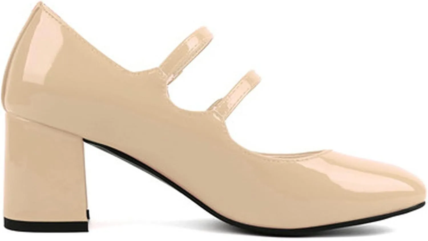 Alsoloveu Women's Mary Jane Shoes Patent Leather Retro Low Chunky Heels Pump Shoes for Women Double Ankle Strap Pumps