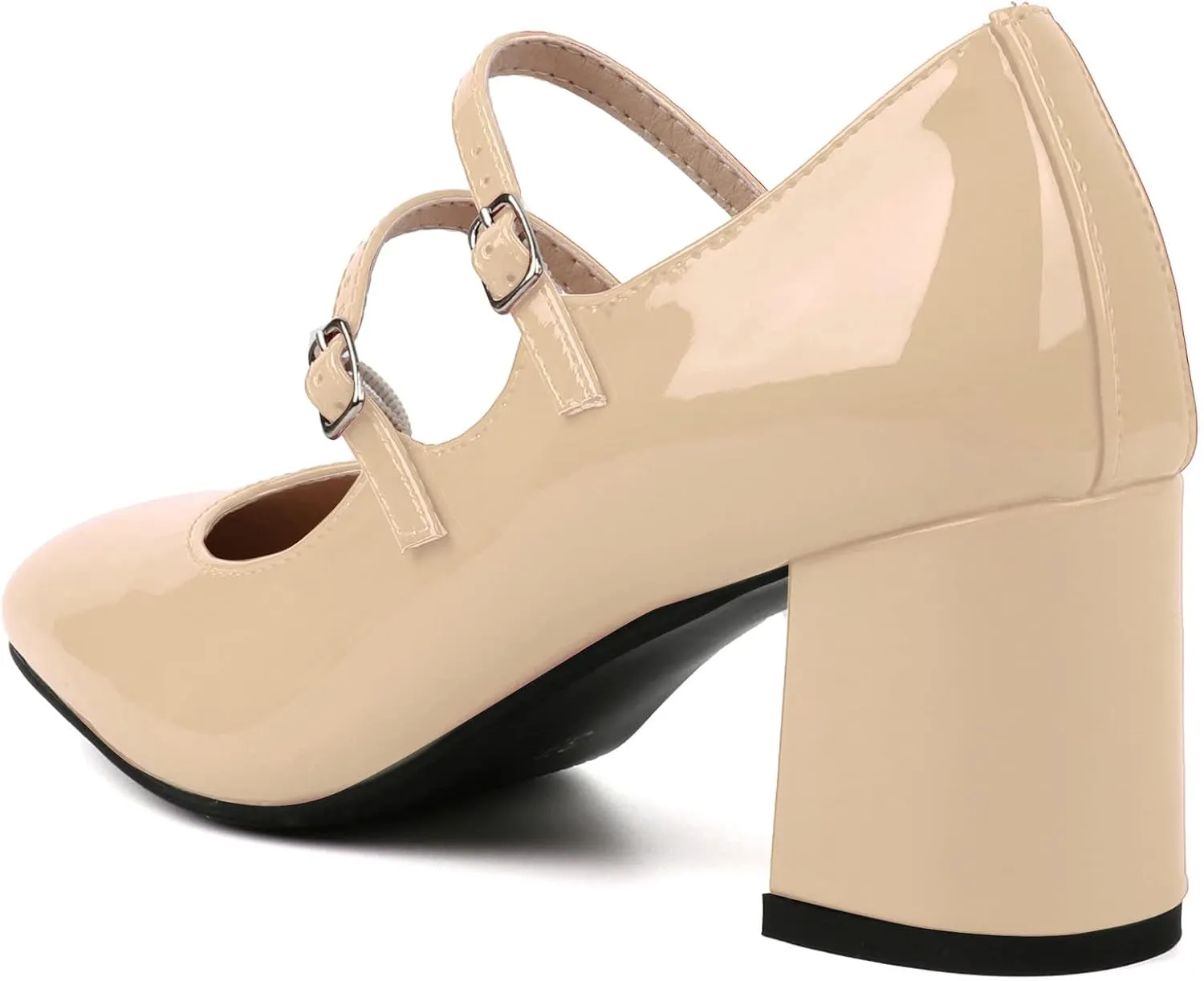 Alsoloveu Women's Mary Jane Shoes Patent Leather Retro Low Chunky Heels Pump Shoes for Women Double Ankle Strap Pumps