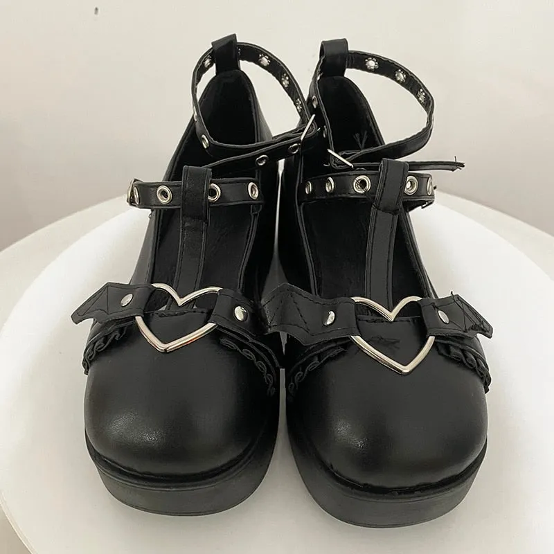 Amozae-Back to college New Sweet Heart Buckle Wedges Mary Janes Women Pink T-Strap Chunky Platform Lolita Shoes Woman Punk Gothic Cosplay Shoes 43