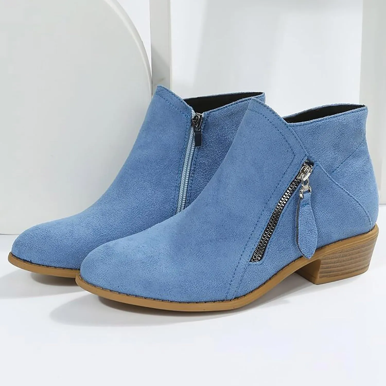 Ankle Boots for Women, Black Boots for Women, Fashion Comfortable Soft Sole Outdoor Casual Suede Zipper Short Boots