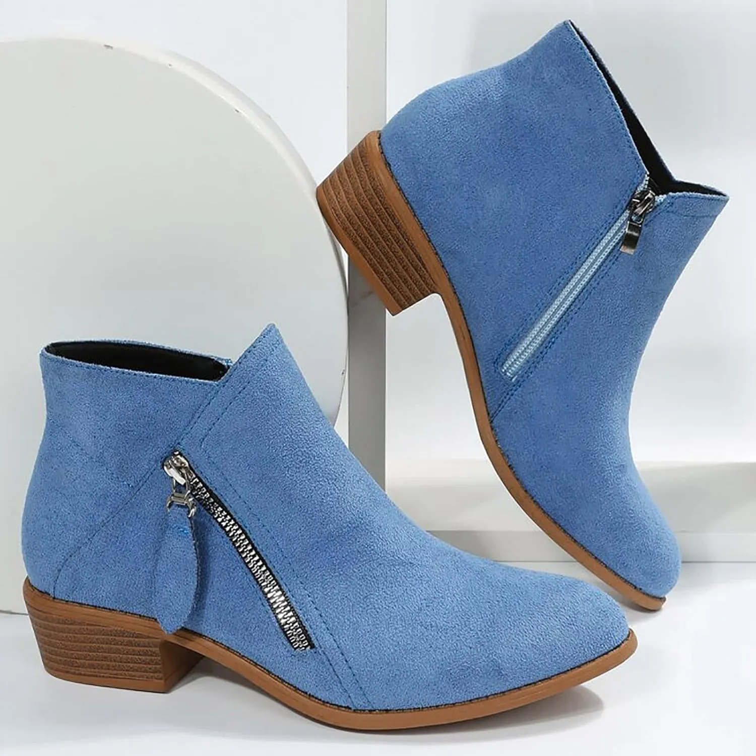 Ankle Boots for Women, Black Boots for Women, Fashion Comfortable Soft Sole Outdoor Casual Suede Zipper Short Boots