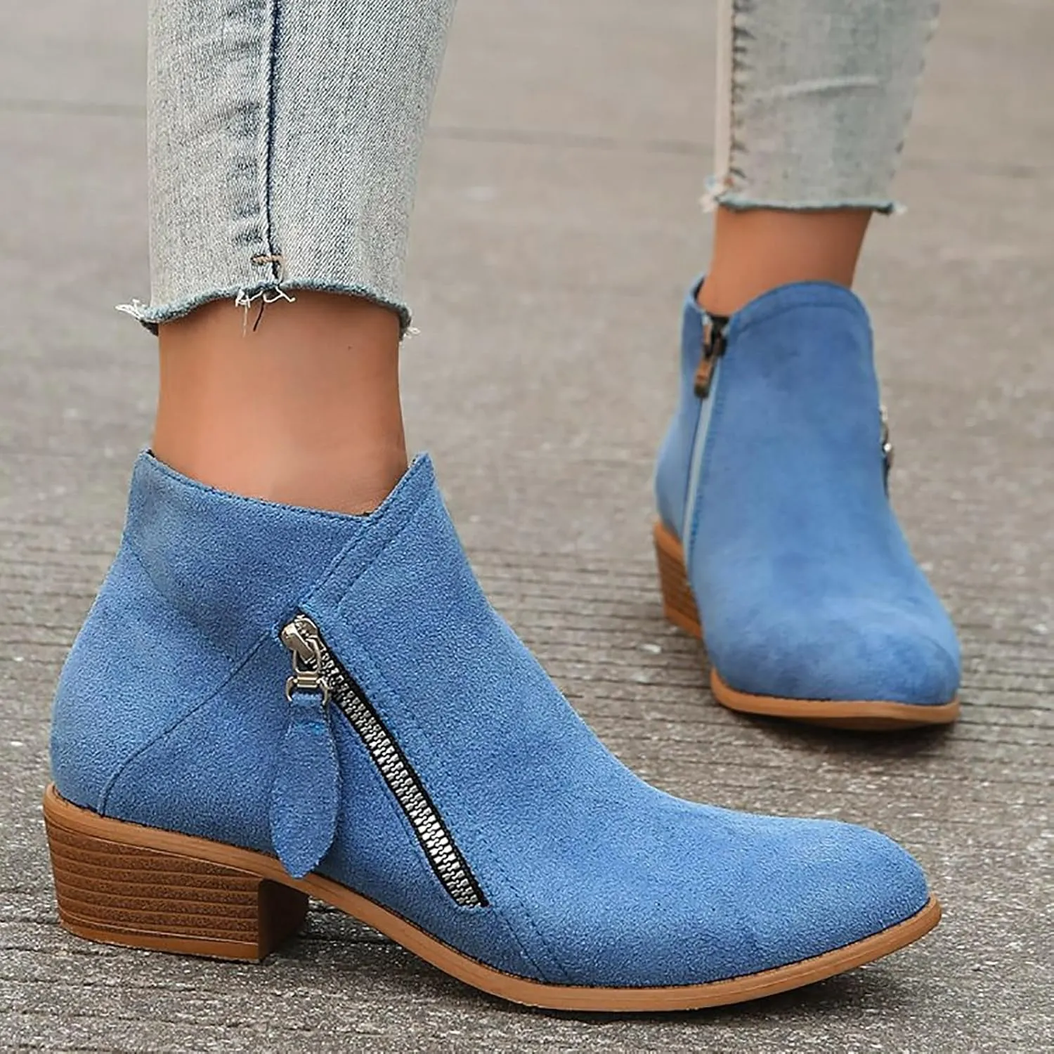 Ankle Boots for Women, Black Boots for Women, Fashion Comfortable Soft Sole Outdoor Casual Suede Zipper Short Boots