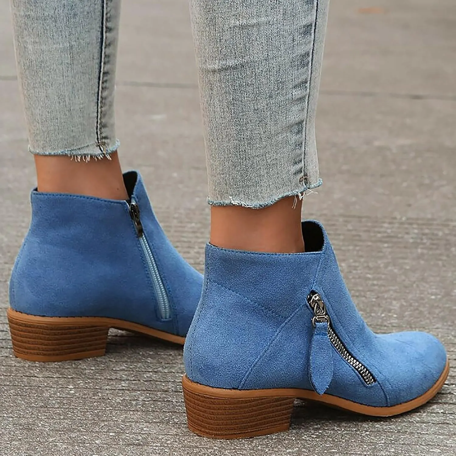 Ankle Boots for Women, Black Boots for Women, Fashion Comfortable Soft Sole Outdoor Casual Suede Zipper Short Boots