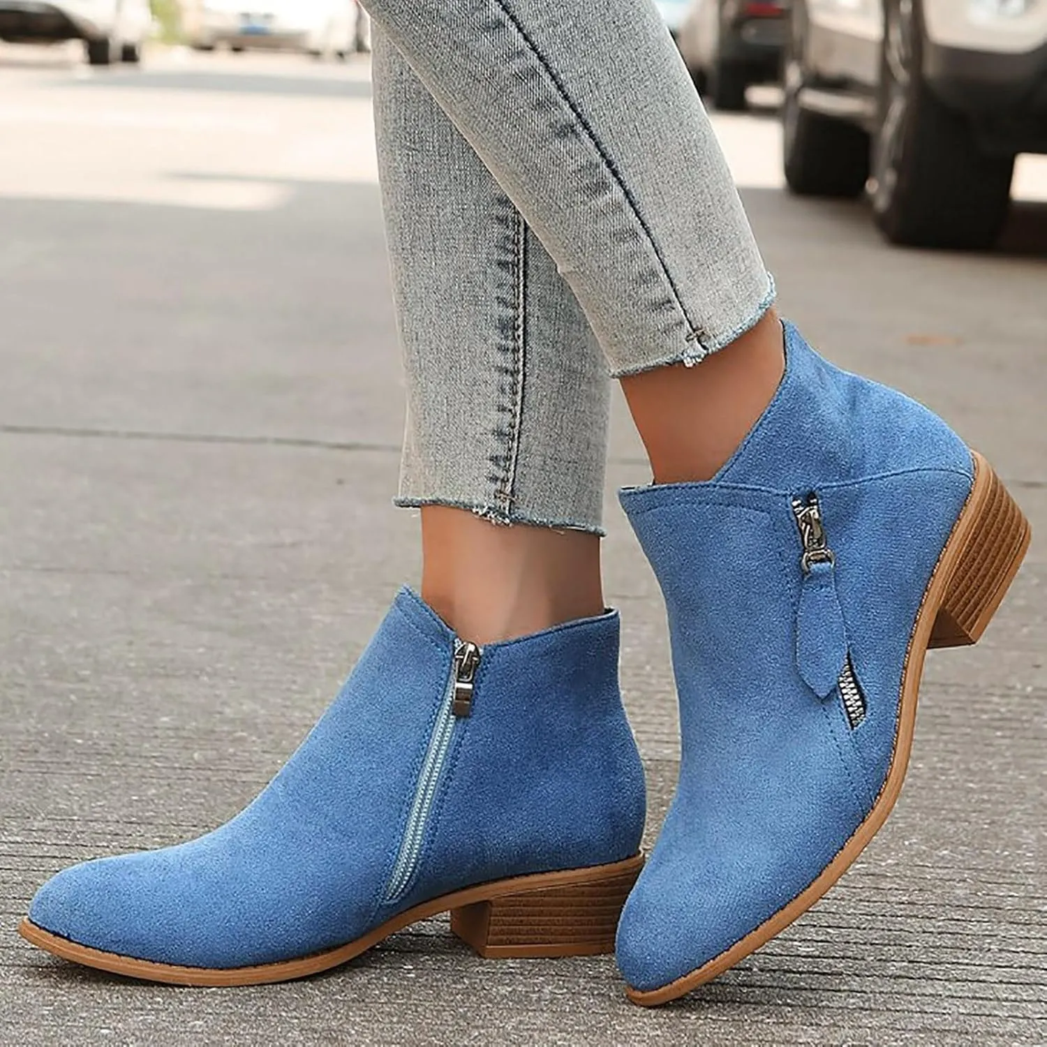 Ankle Boots for Women, Black Boots for Women, Fashion Comfortable Soft Sole Outdoor Casual Suede Zipper Short Boots