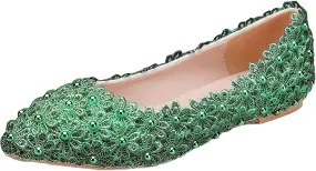 ANUFER Womens Elegant Pointed Toe Flower Lace Pearls Bridal Shoes Pumps Soft Sole Ballet Flats