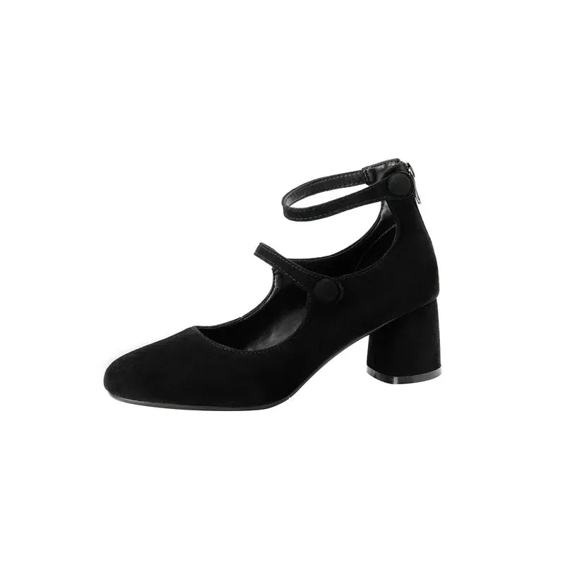 binfenxie  Fashion Pumps New High Quality Leather Retro Mary Jane Shoes Round Toe Chunky Heel High Heels Commuter Women Shoes