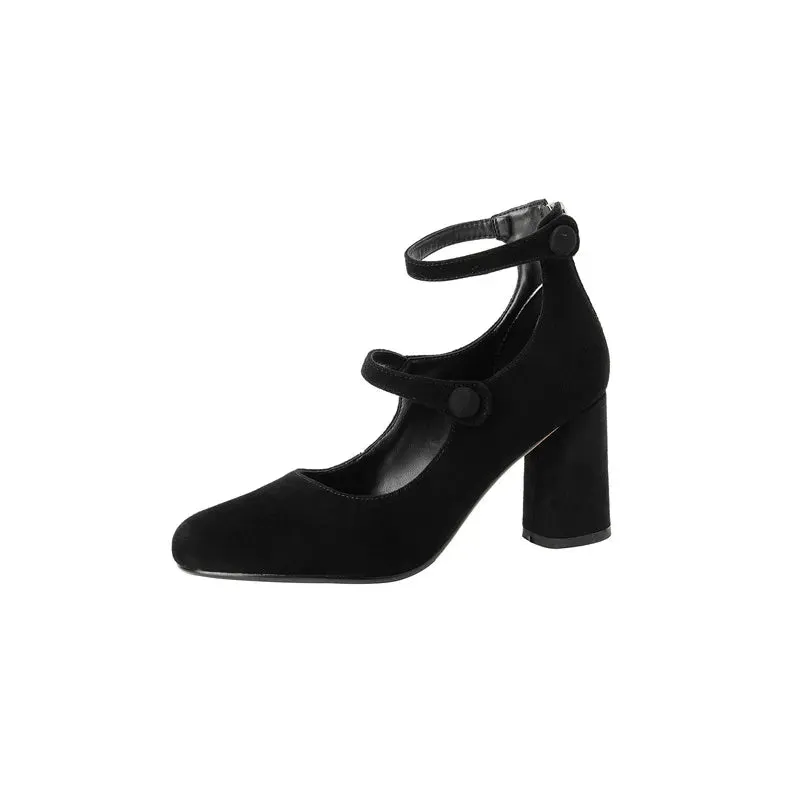 binfenxie  Fashion Pumps New High Quality Leather Retro Mary Jane Shoes Round Toe Chunky Heel High Heels Commuter Women Shoes