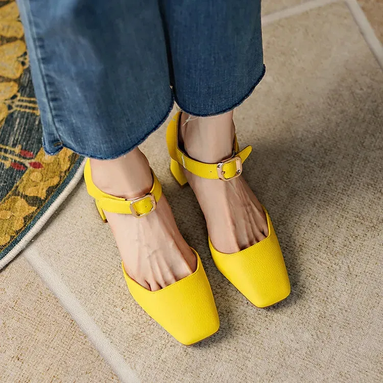 binfenxie Sheep Suede Leather Shoes Women Summer/Spring Women Sandals Square Toe High Heels Cover Heel Shoes for Women Retro Mary Janes