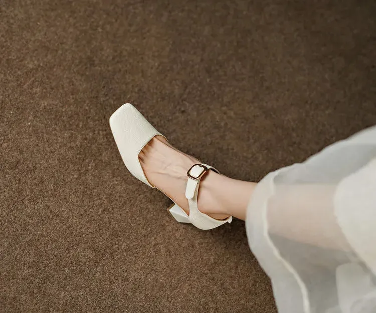 binfenxie Sheep Suede Leather Shoes Women Summer/Spring Women Sandals Square Toe High Heels Cover Heel Shoes for Women Retro Mary Janes