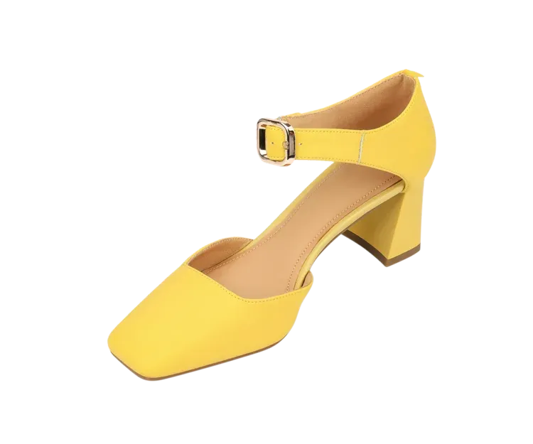 binfenxie Sheep Suede Leather Shoes Women Summer/Spring Women Sandals Square Toe High Heels Cover Heel Shoes for Women Retro Mary Janes
