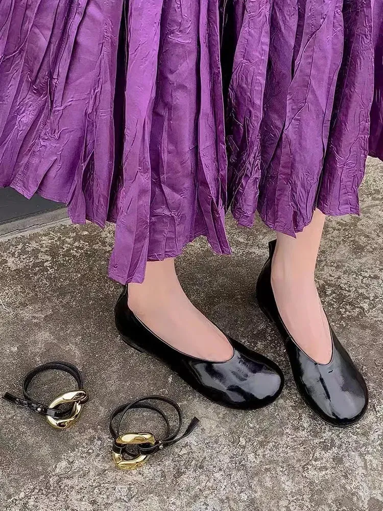 binfenxie  -  Woman Elegant French Round Toe Shallow Mary Janes Casual Flats Female Retro Metal Buckle Soft Sole Height Increased Single Shoes