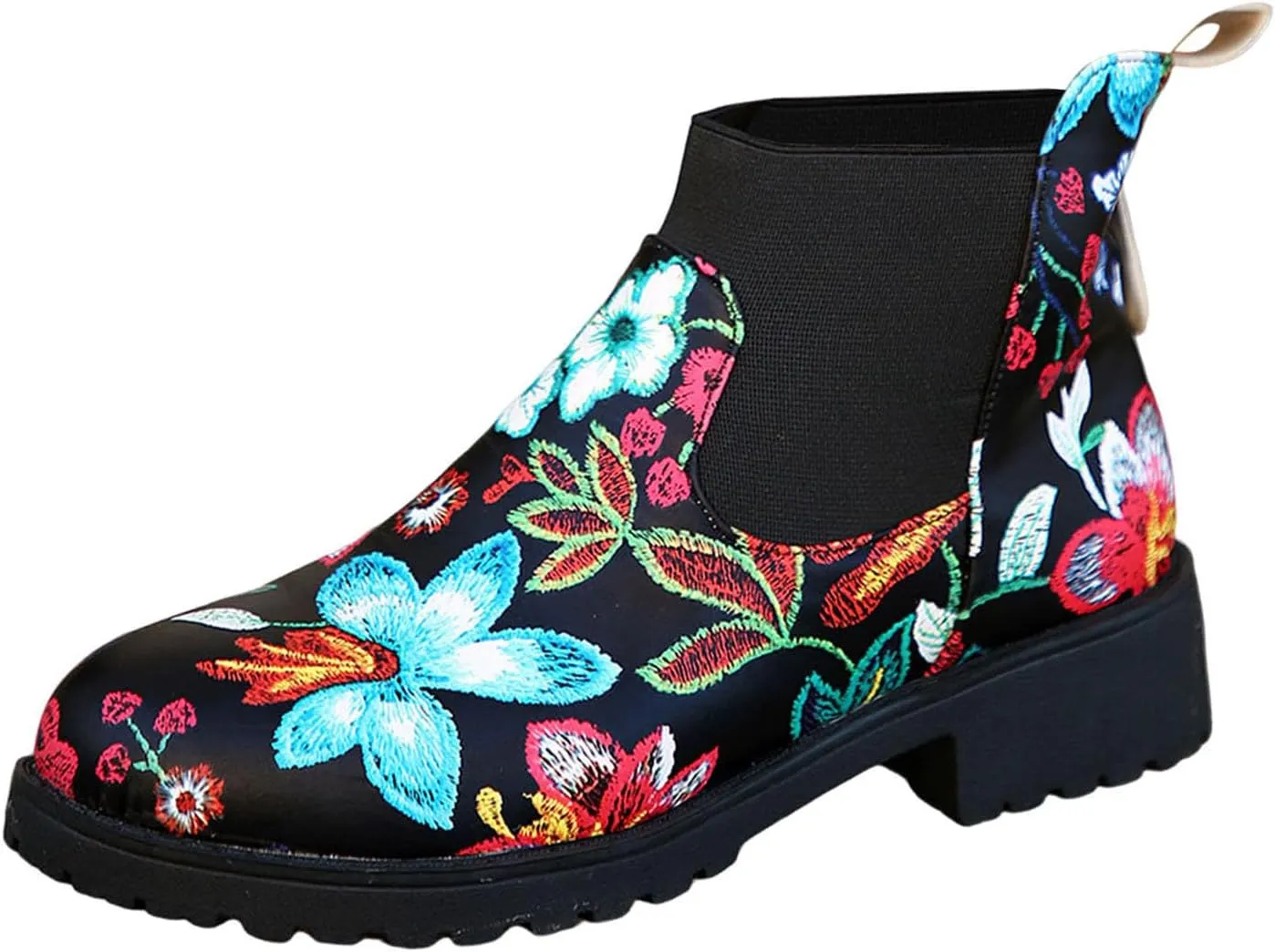 Boots for Women 2024 Retro Prints Elastic Chelsea Ankle Boots Low Chunky Block Heel Lug Sole Slip on Fall Booties