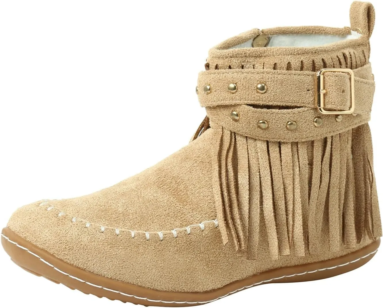 Boots for Women Vintage Casual Tassel Fringe Suede Wide Round Toe Ankle Booties With Side Zipper Mid Calf Short Boots