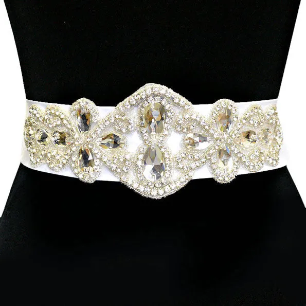 Bridal Crystal & Bead Ribbon Belt