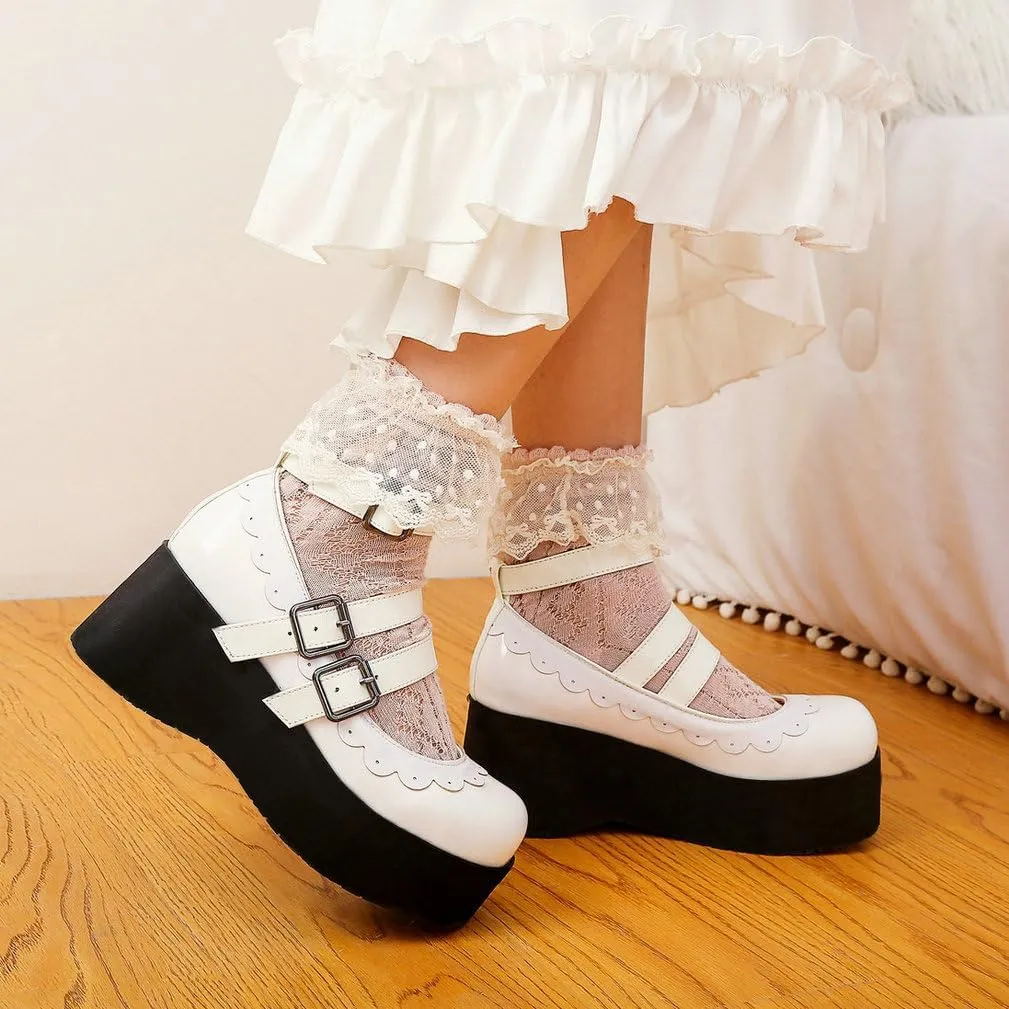 Caradise Womens Platform Mary Jane Wedges Cute Goth Lolita Cosplay Dress Shoes