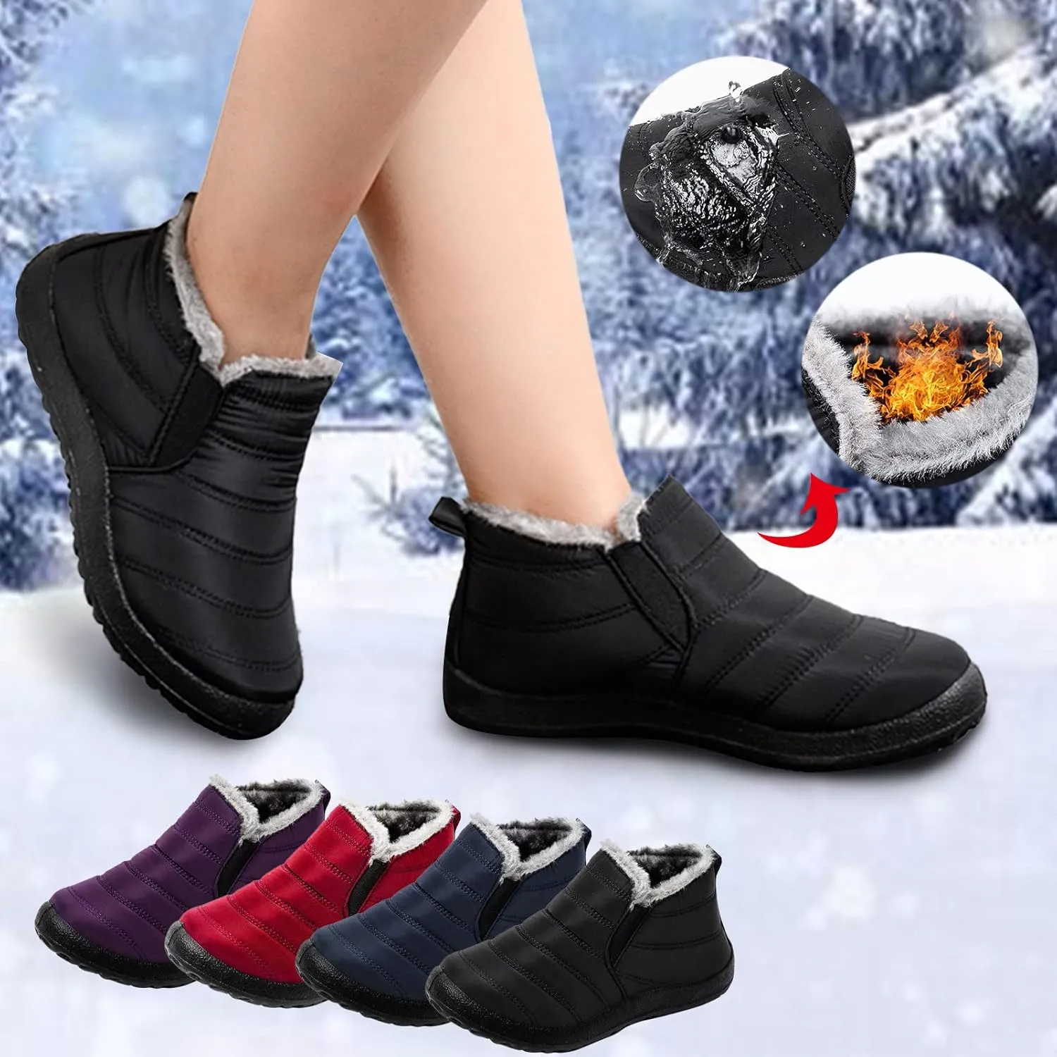 Cathalem Winter Boots for Women, Womens Snow Boots Warm Ankle Bootie Comfortable Slip On Outdoor Fur Lined Winter Shoe