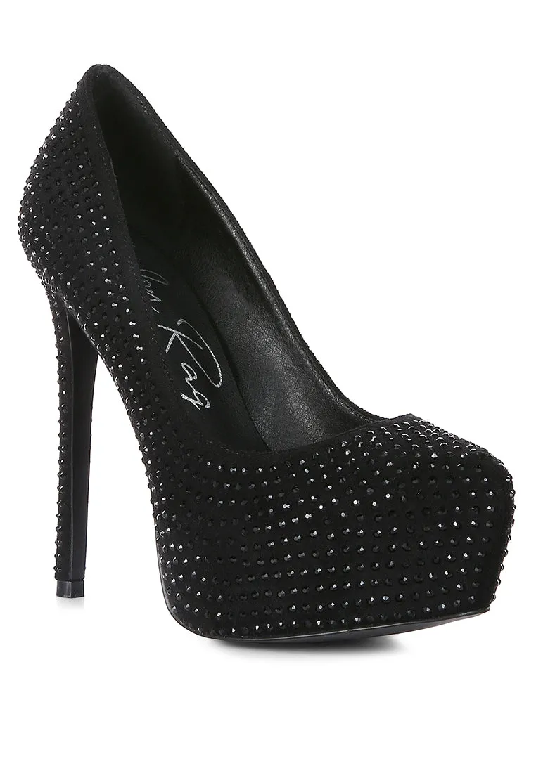 clarisse diamante faux suede high heeled pumps