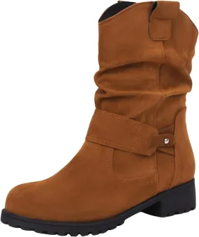 Cowboy Boots for Women, Fashion Slip-On Combat Biker Ankle Boots Winter Ankle Boots With Buckle PU Leather Half Boots