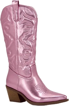 Cowboy Boots For Women Wide Calf Mid Calf Cowgirl Embroidered Western Boots Pointed Toe Medium Block Chunky Heel Boot Pull On