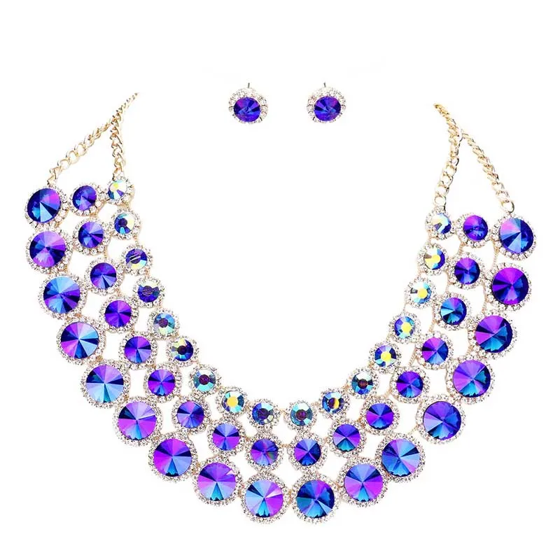 Crystal Pave Trim Round Evening Necklace Earring Set