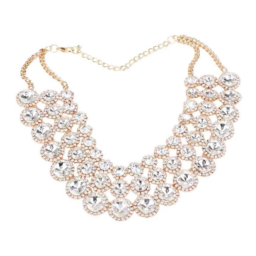 Crystal Pave Trim Round Evening Necklace Earring Set