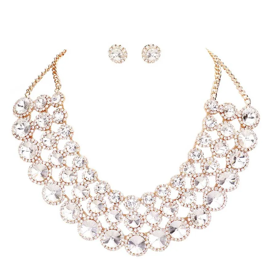 Crystal Pave Trim Round Evening Necklace Earring Set