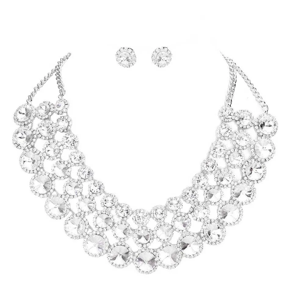 Crystal Pave Trim Round Evening Necklace Earring Set