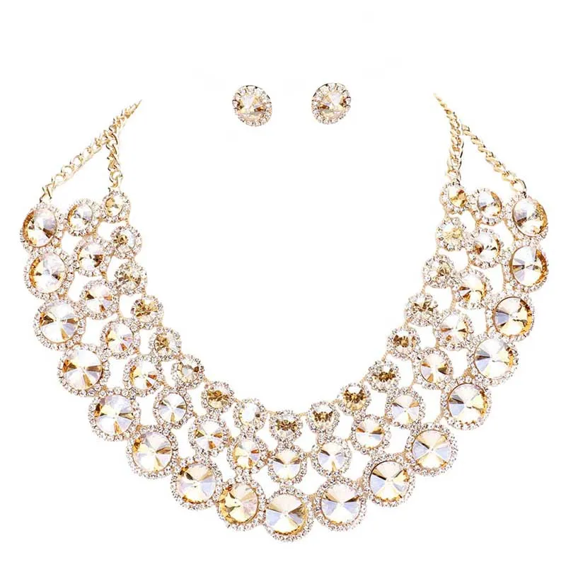 Crystal Pave Trim Round Evening Necklace Earring Set