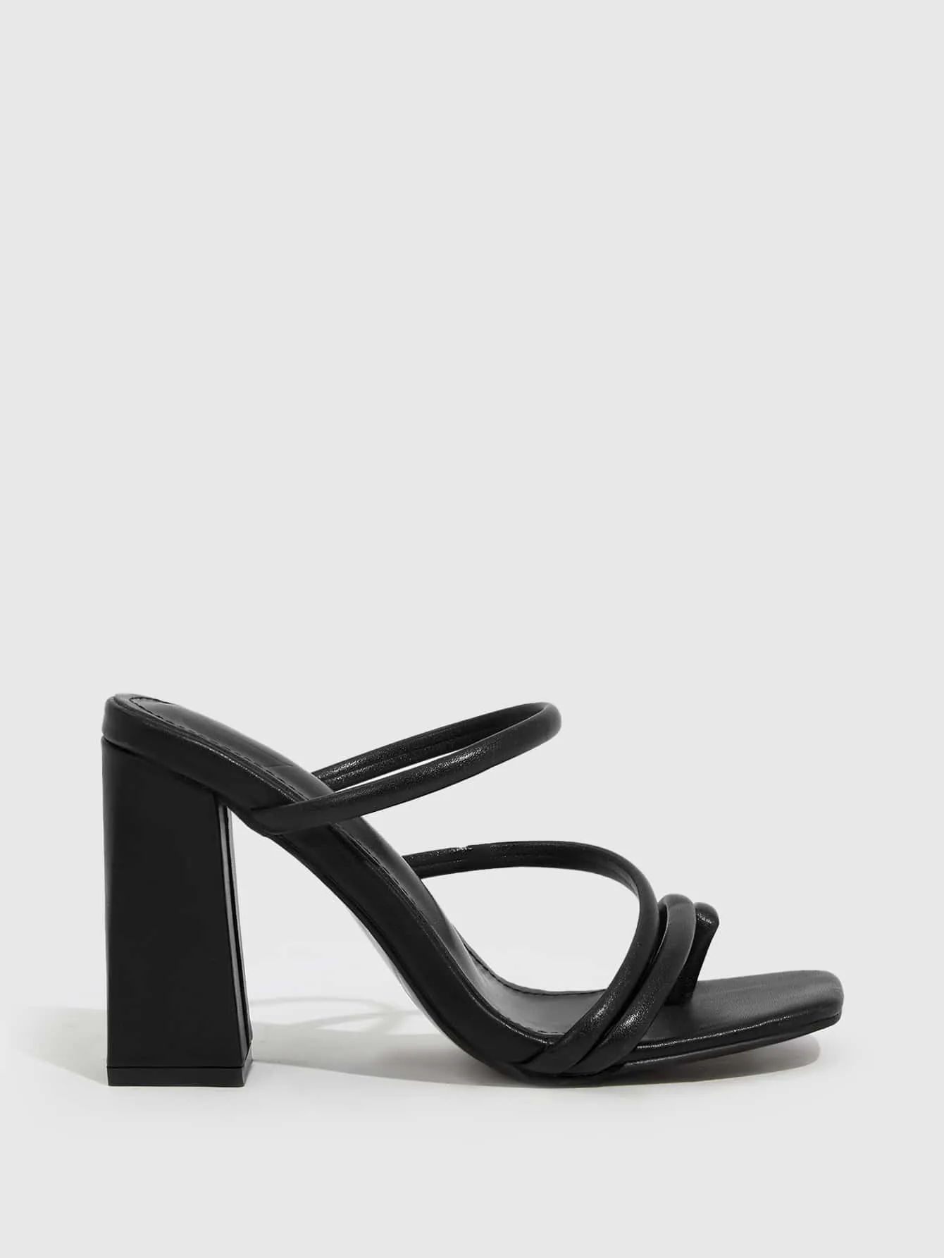 CUCCOO BIZCHIC Woman Shoes Multi Strap Chunky Square Toe Heeled Elegant Black Mule Sandals For Summer Graduation Heels Prom Heels Vacation Shoes Summer Sale