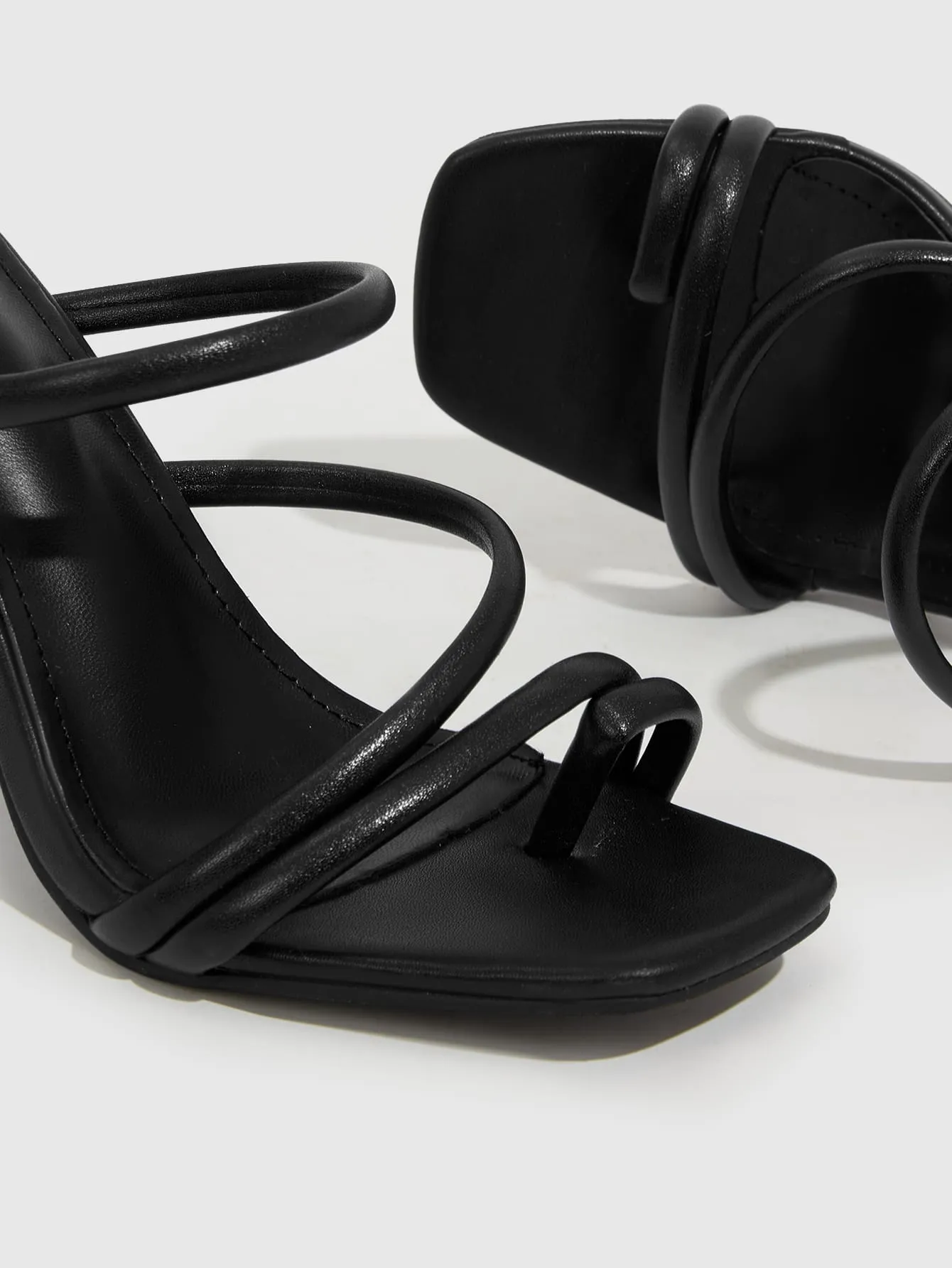 CUCCOO BIZCHIC Woman Shoes Multi Strap Chunky Square Toe Heeled Elegant Black Mule Sandals For Summer Graduation Heels Prom Heels Vacation Shoes Summer Sale