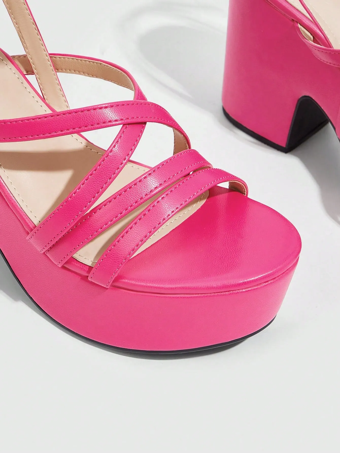 CUCCOO BIZCHIC Women's Fashionable Pink High Heel Thick Waterproof Platform Sandals For Work, Date, And Party