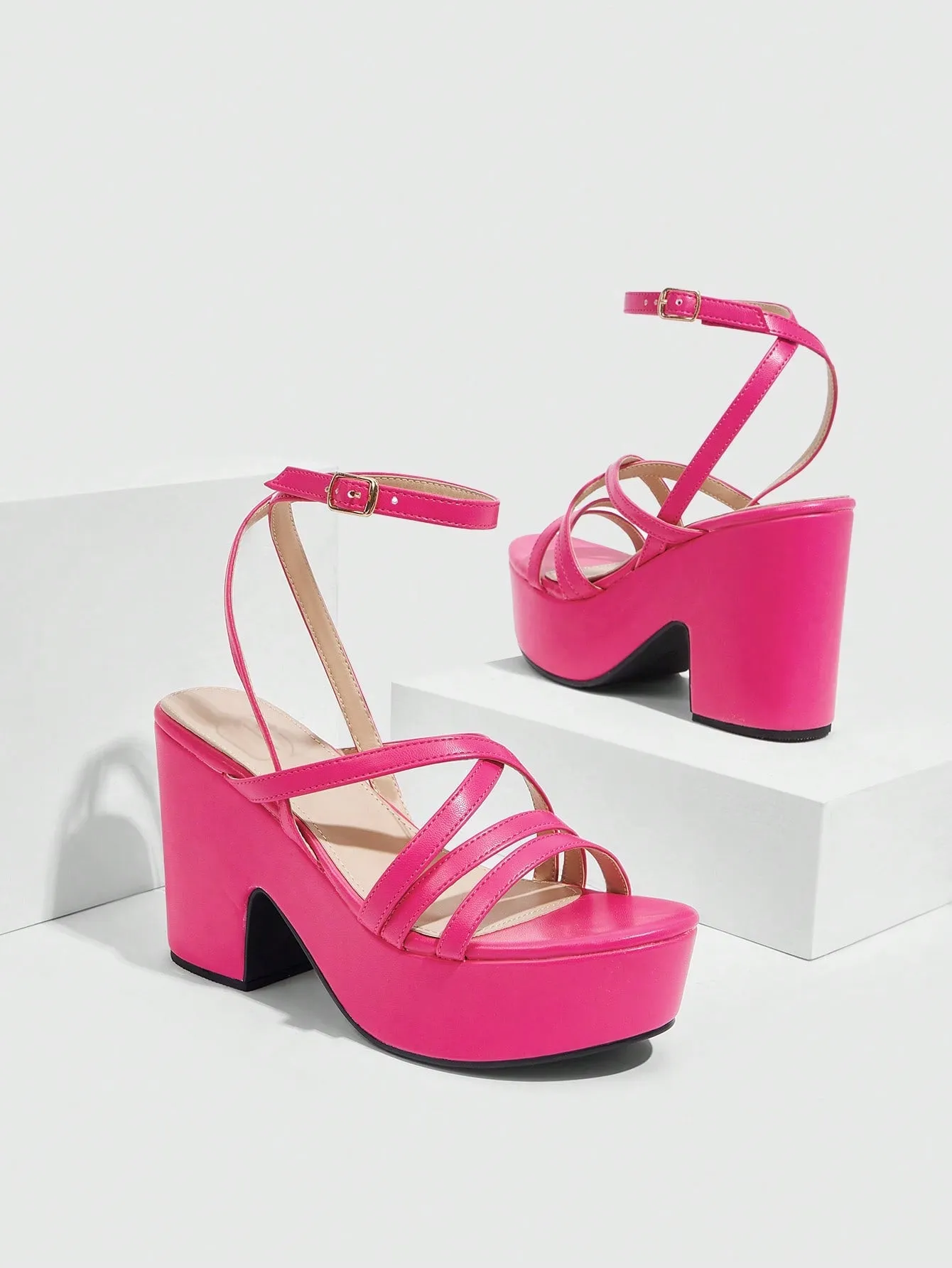 CUCCOO BIZCHIC Women's Fashionable Pink High Heel Thick Waterproof Platform Sandals For Work, Date, And Party