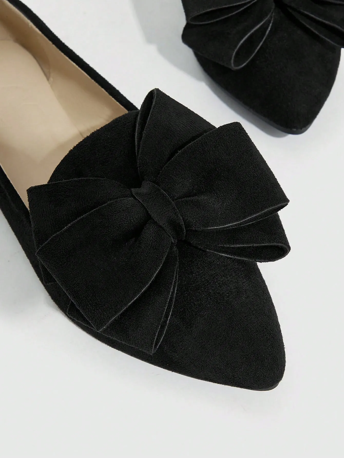 CUCCOO CHICEST Woman Shoes Bow Decor Elegant Point Toe Ballet Fashion Black Outdoor Faux Suede Flats For Summer Vacation Shoes Summer Sale Elegant Flats