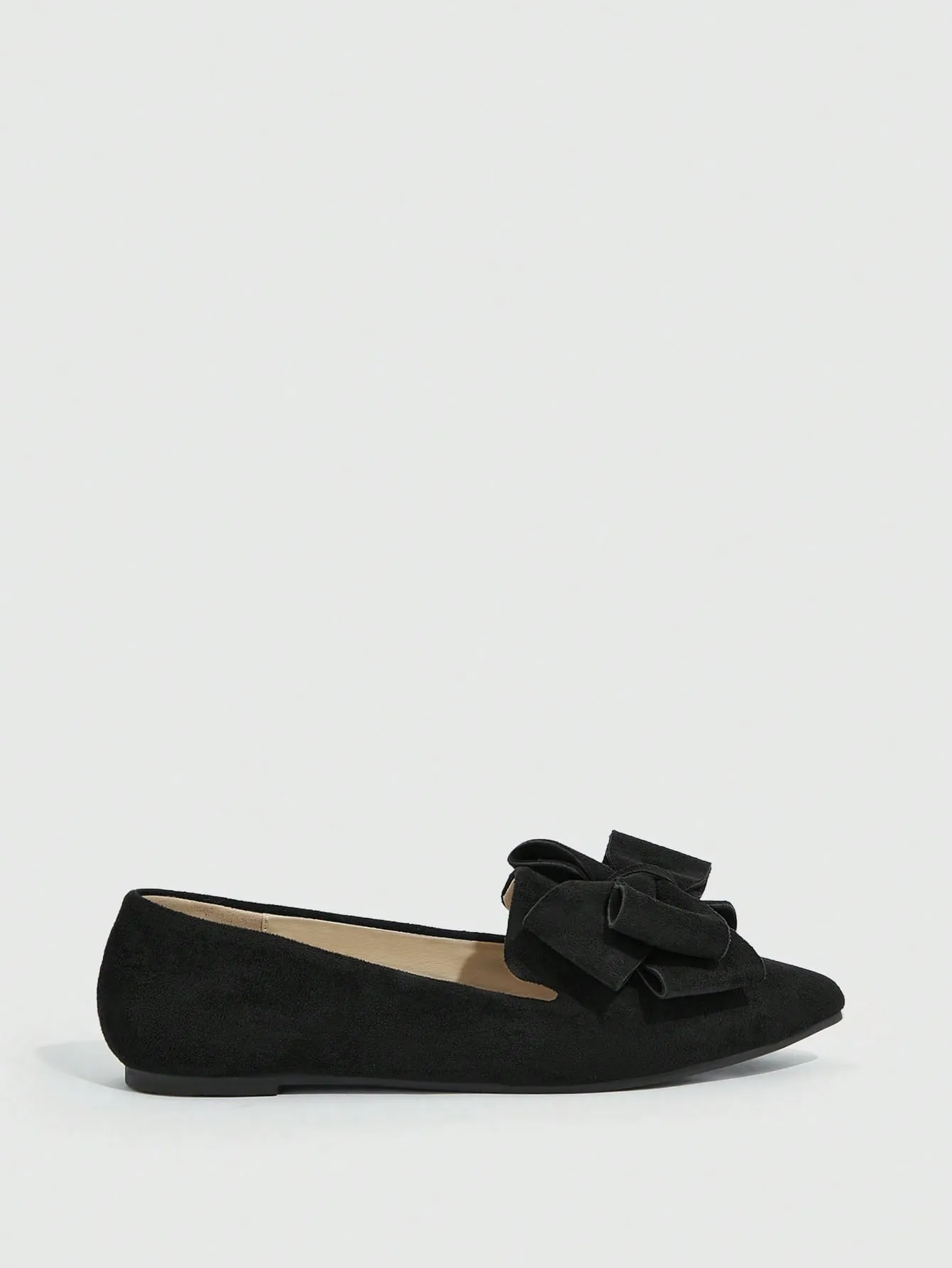 CUCCOO CHICEST Woman Shoes Bow Decor Elegant Point Toe Ballet Fashion Black Outdoor Faux Suede Flats For Summer Vacation Shoes Summer Sale Elegant Flats