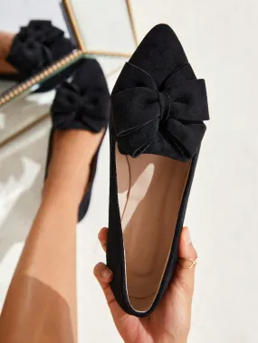 CUCCOO CHICEST Woman Shoes Bow Decor Elegant Point Toe Ballet Fashion Black Outdoor Faux Suede Flats For Summer Vacation Shoes Summer Sale Elegant Flats