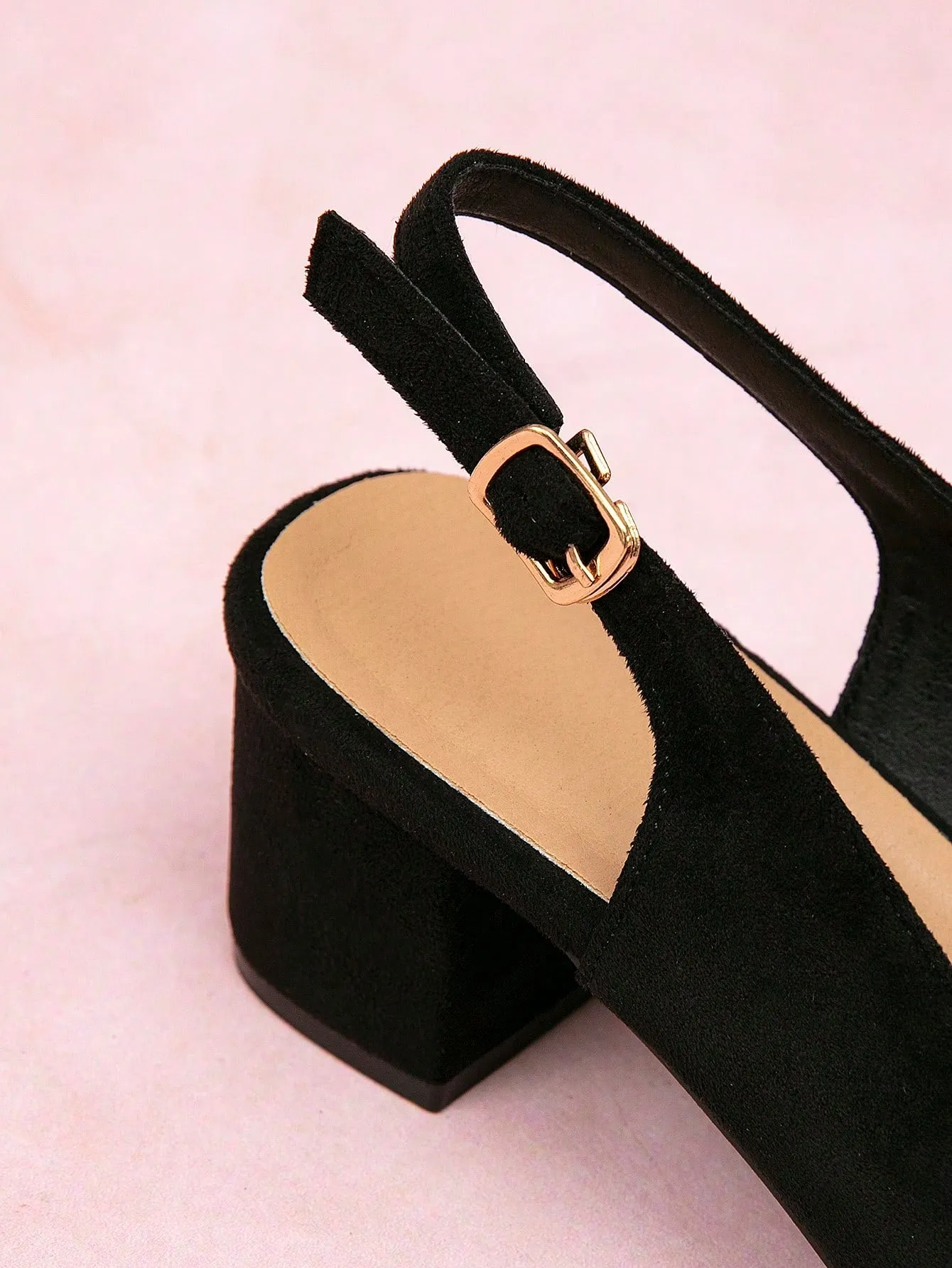 CUCCOO CURVES Women's Plus Size Simple Style Pointed Toe Faux Velvet Chunky Heel Slingback Sandals, Black, Fashionable Party Elegant High Heel Shoes For Summer