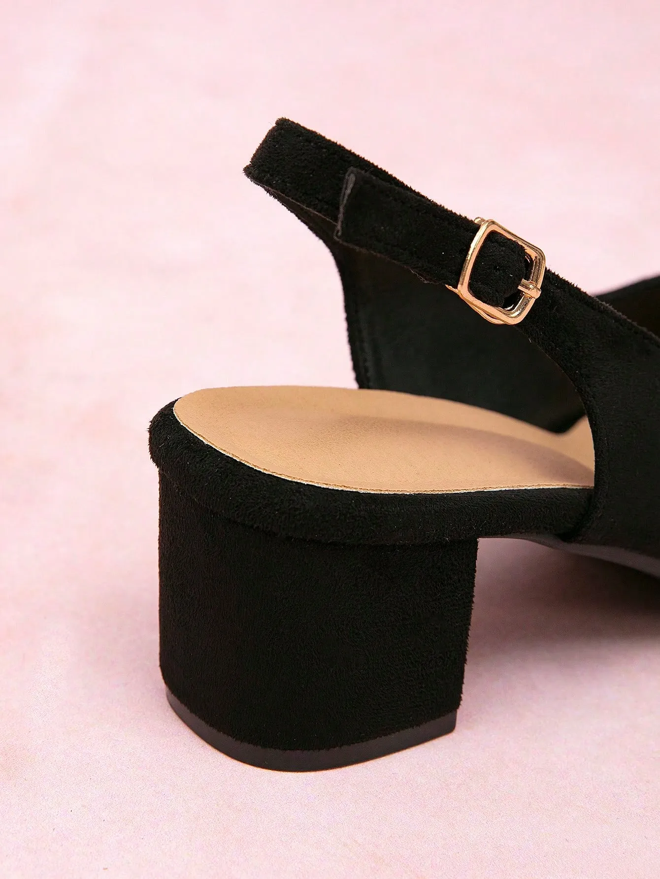 CUCCOO CURVES Women's Plus Size Simple Style Pointed Toe Faux Velvet Chunky Heel Slingback Sandals, Black, Fashionable Party Elegant High Heel Shoes For Summer