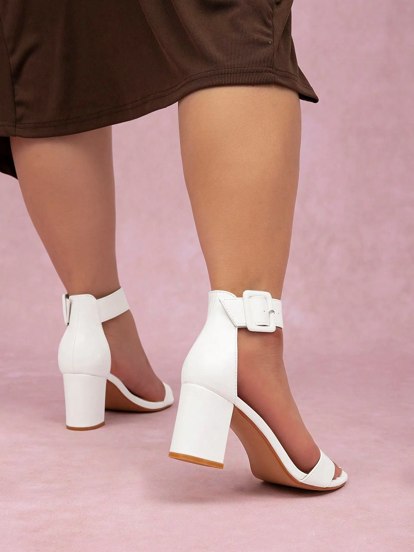 CUCCOO CURVES Women's White Fashionable Ankle Strap High Heel Sandals With Classic Wide Strap, Comfortable, Wide Fit, Plus Size Vacation Shoes Summer Sale