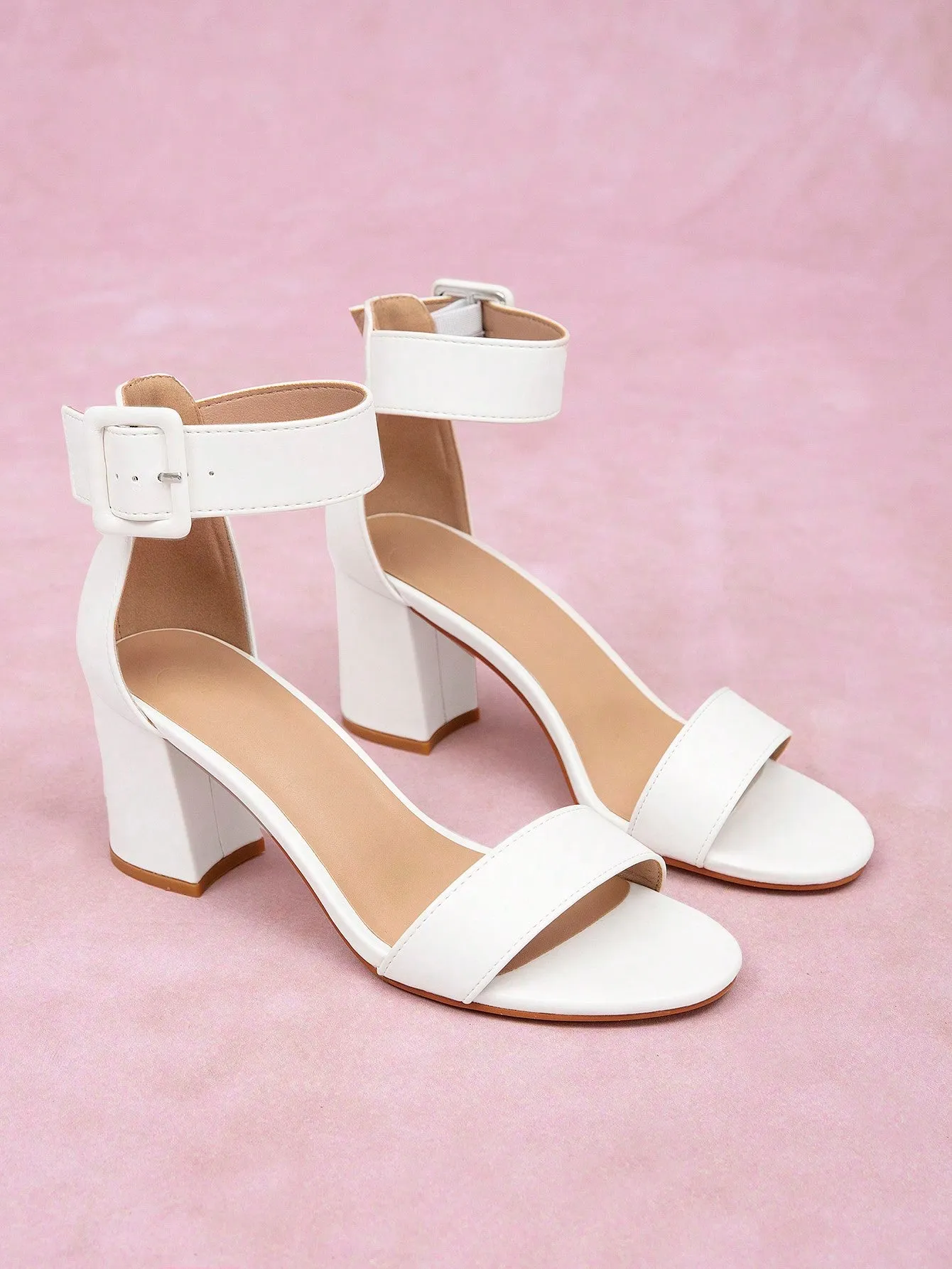 CUCCOO CURVES Women's White Fashionable Ankle Strap High Heel Sandals With Classic Wide Strap, Comfortable, Wide Fit, Plus Size Vacation Shoes Summer Sale