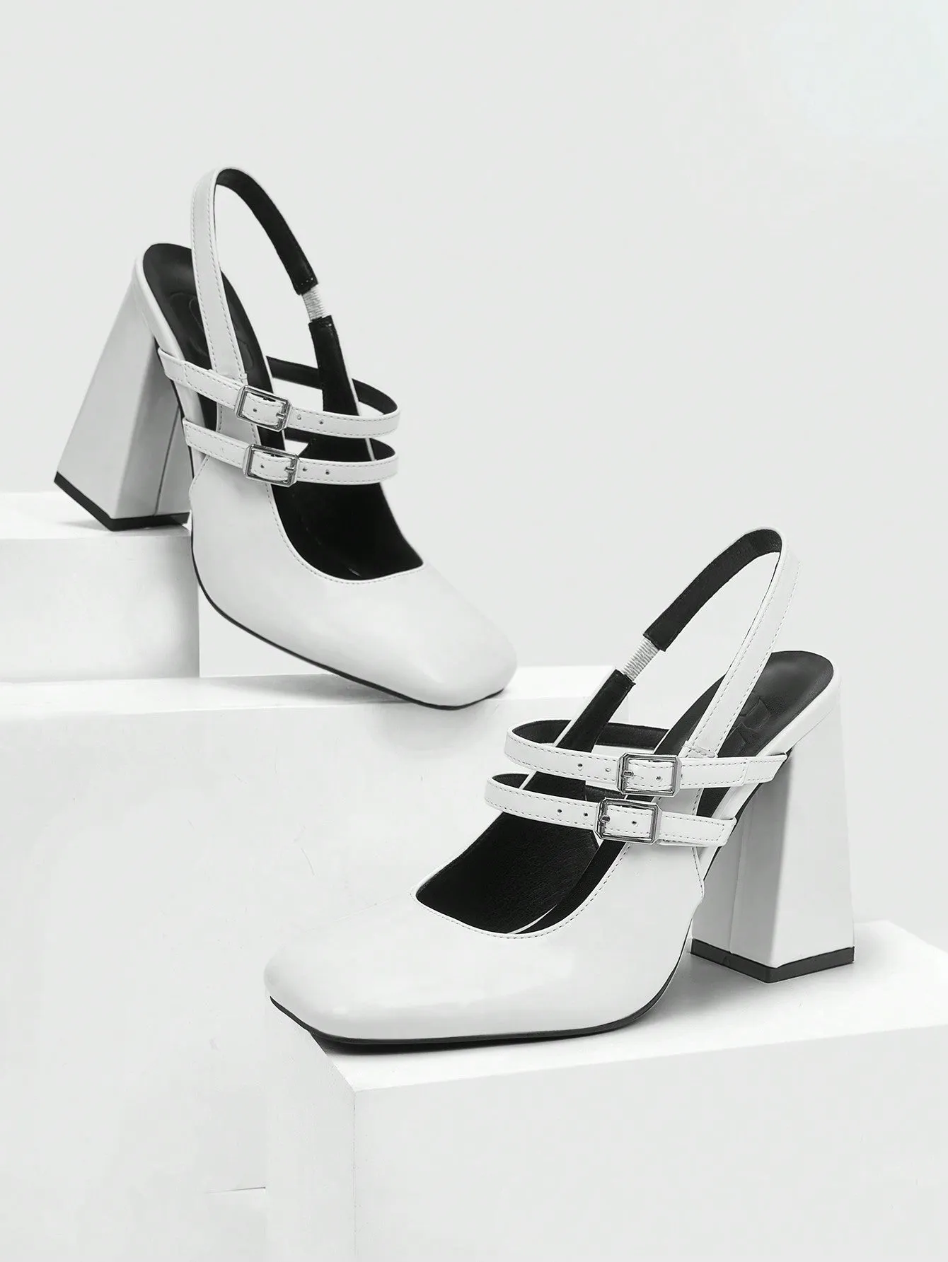CUCCOO DOLLMOD Woman Shoes Mary Jane Style Pumps With Chunky Block Heels And Square Toe - French Style For Spring And Summer Vacation Shoes Summer Sale