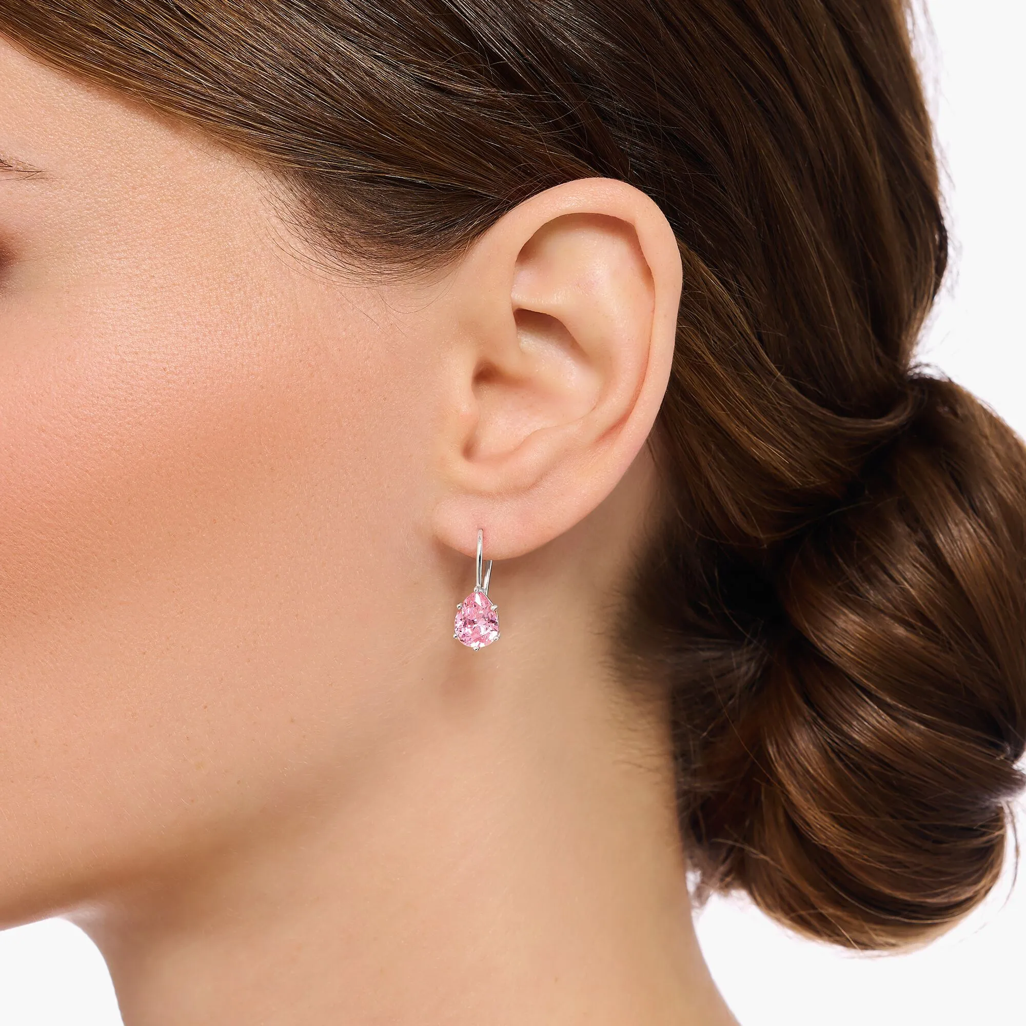 Earrings with pink drop-shaped zirconia