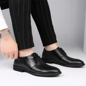 Elegant Men Breathable Leather Shoes Fashionable Casual Lace Up Dress Shoes Summer Comfortable Low Top Walking