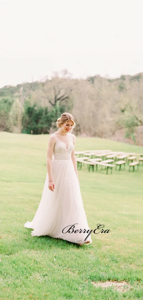 Elegant Popular Wedding Dresses, Lace Wedding Dresses, Outdoor Bridal Gowns