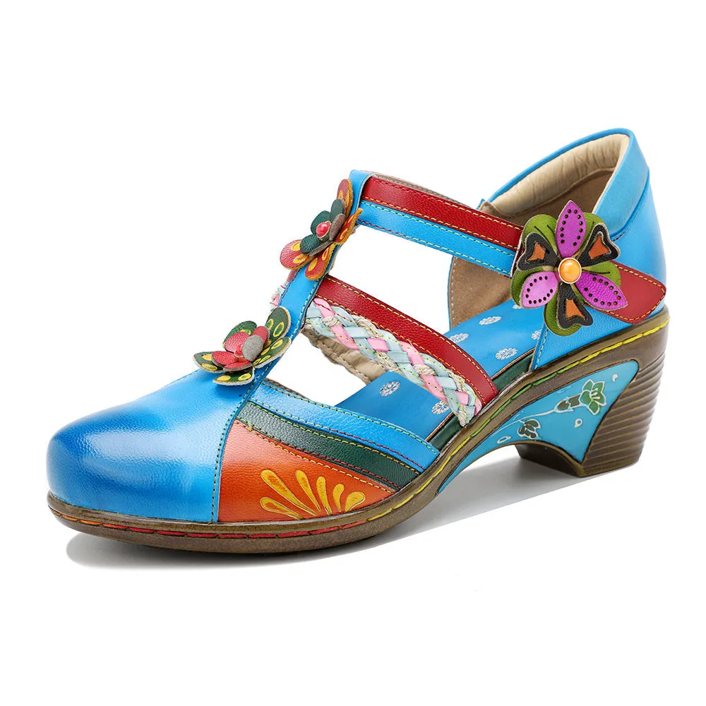 elveswallet Retro Collision Colors Mary Jane Hollow Sandals
