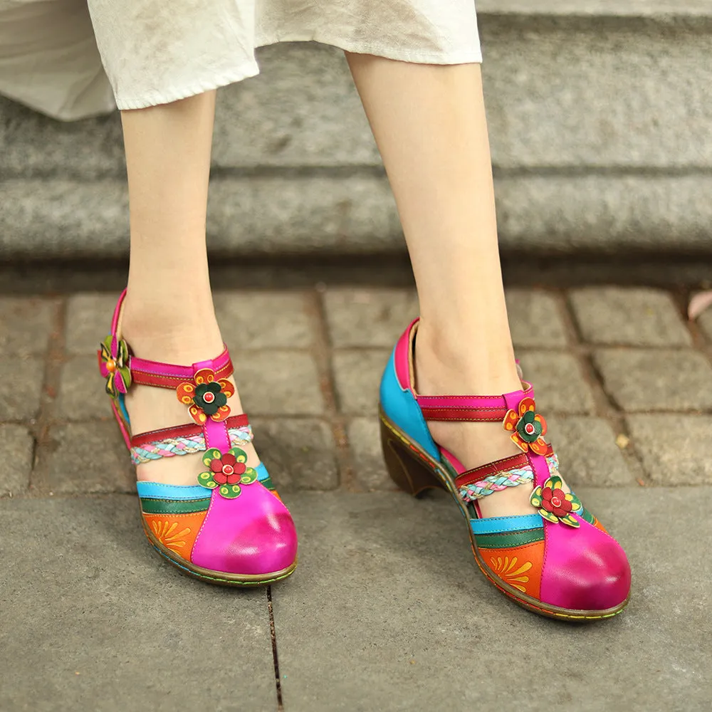 elveswallet Retro Collision Colors Mary Jane Hollow Sandals