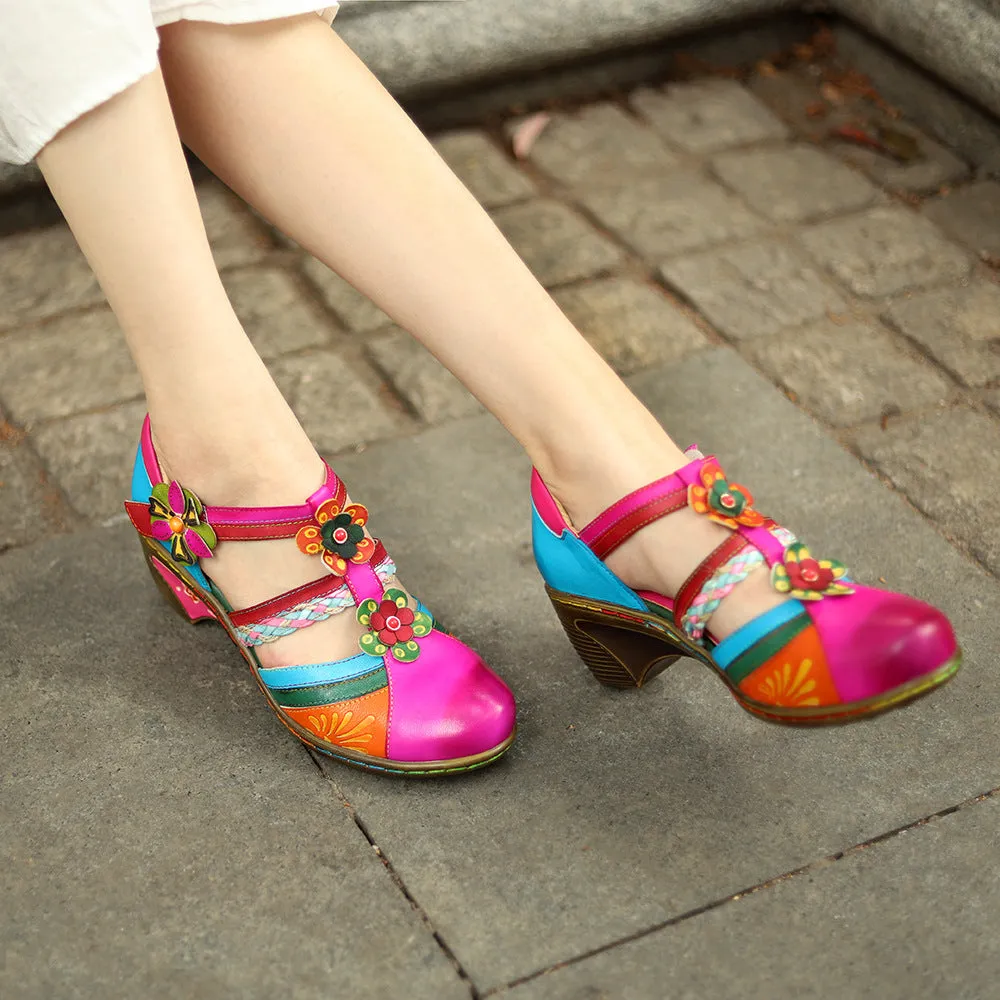 elveswallet Retro Collision Colors Mary Jane Hollow Sandals
