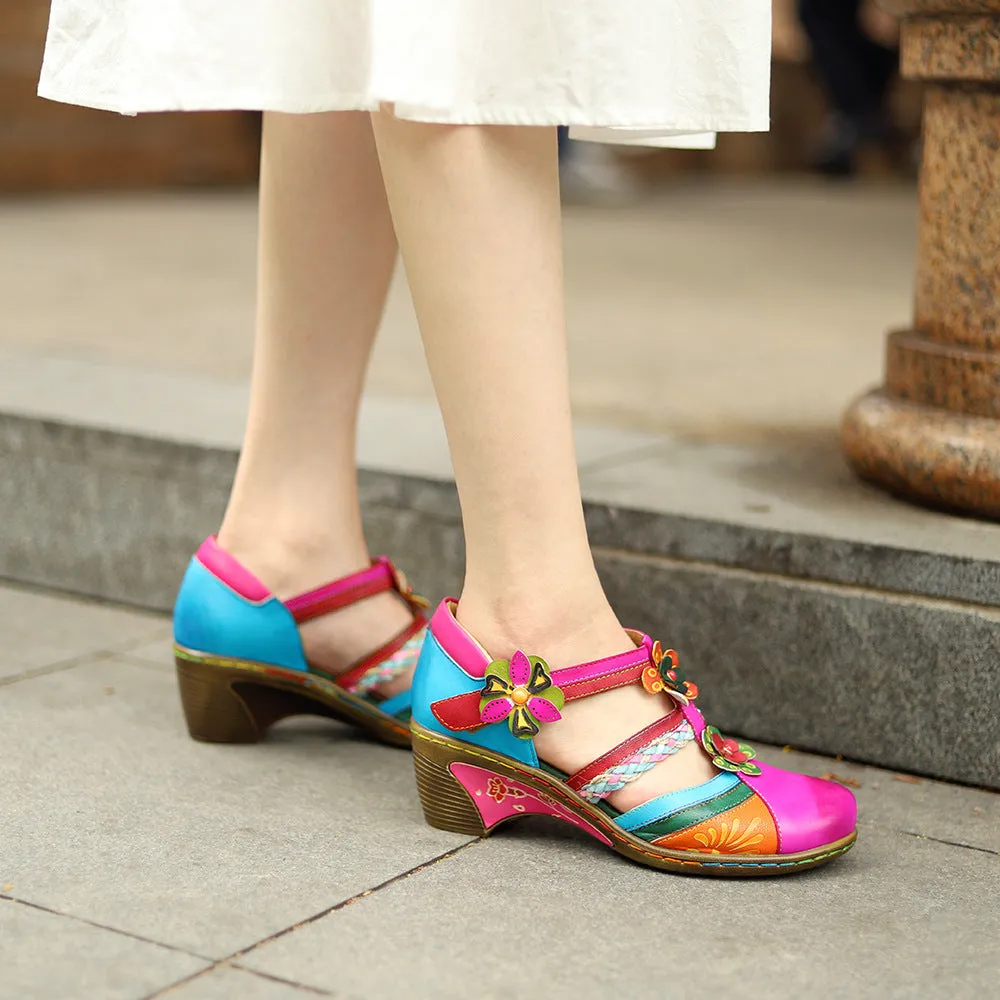 elveswallet Retro Collision Colors Mary Jane Hollow Sandals